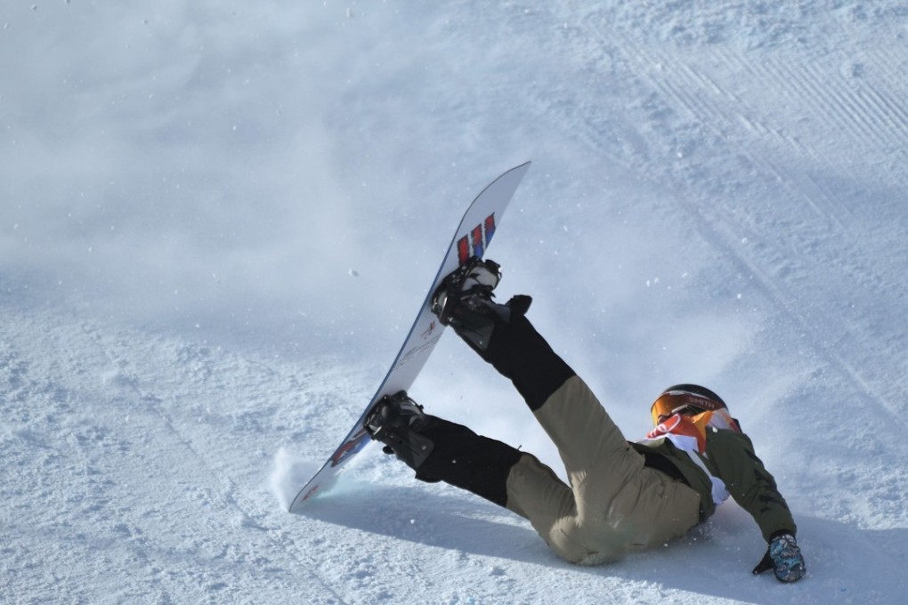 Switzerland's Carla Somaini takes a tumble in the women's snowboard slopestyle final in Pyeongchang. Photo: AFP