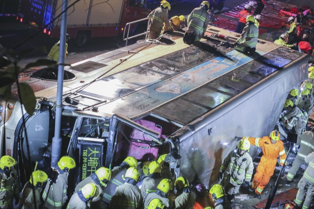 The scene after a KMB bus crashed on Tai Po Road on Saturday. Photo: Felix Wong
