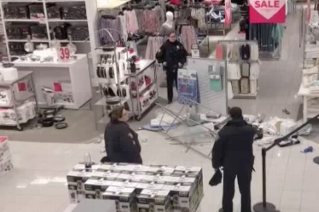A screenshot of the aftermath of the mall brawl in Jersey City, New Jersey. Photo: NBC