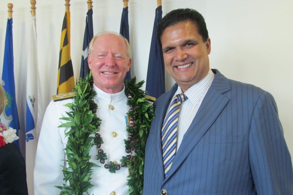 Leonard Glenn Francis, aka Fat Leonard, with US Navy Admiral Robert Willard. Picture: The Washington Post