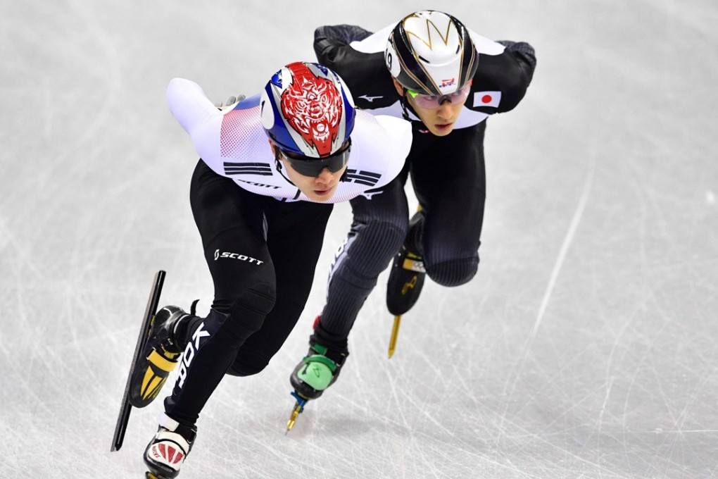 Japan's Kei Saito (right) and South Korea's Seo Yira take part in the men's 1,500m short-track speedskating heat event during the Pyeongchang 2018 Winter Olympic Games on Saturday. On Monday Saito was discovered to have been doping, sources said. File photo: AFP