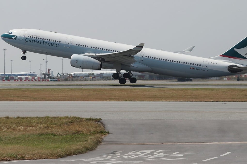 Picture shows A Cathay Pacific Airways aircraft taking off from Hong Kong International Airport. Photo: Nora Tam