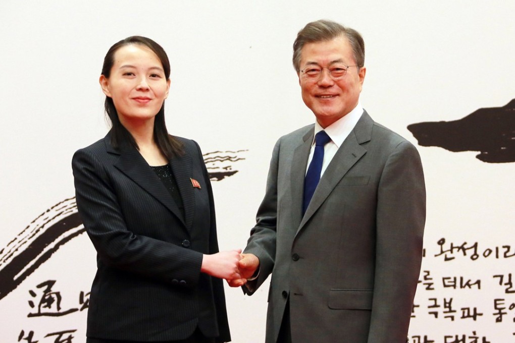 Kim Yo-jong with South Korean President Moon Jae-in. Photo: EPA