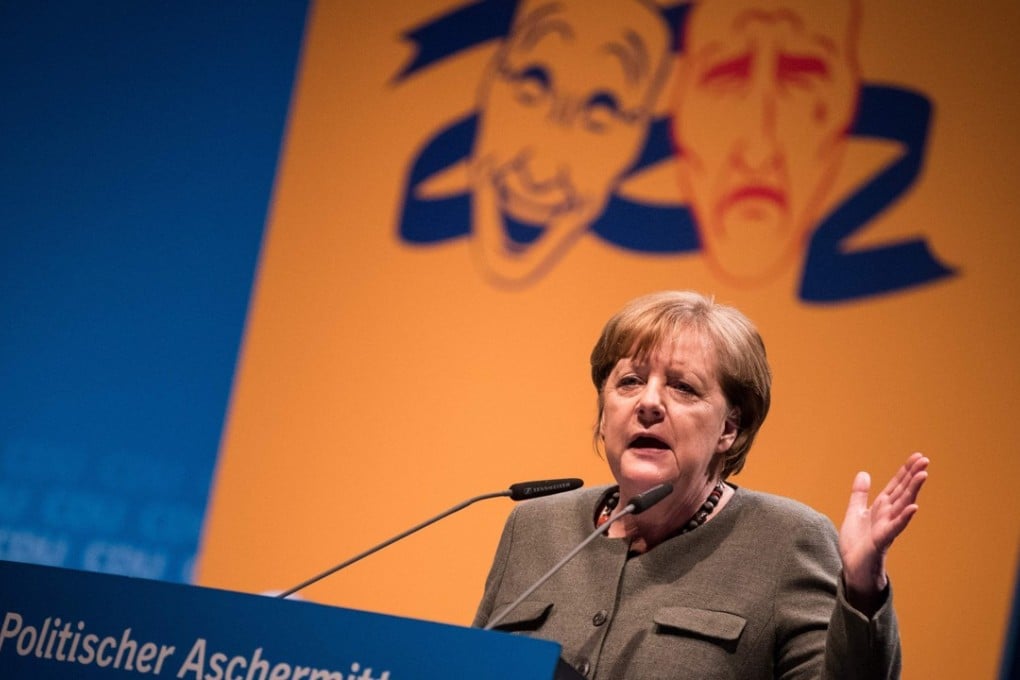 German Chancellor and leader of Christian Democratic Union (CDU) Angela Merkel gives a speech during the CDU's political Ash Wednesday meeting in Demmin, northern Germany, on February 14, 2018. Photo: AFP