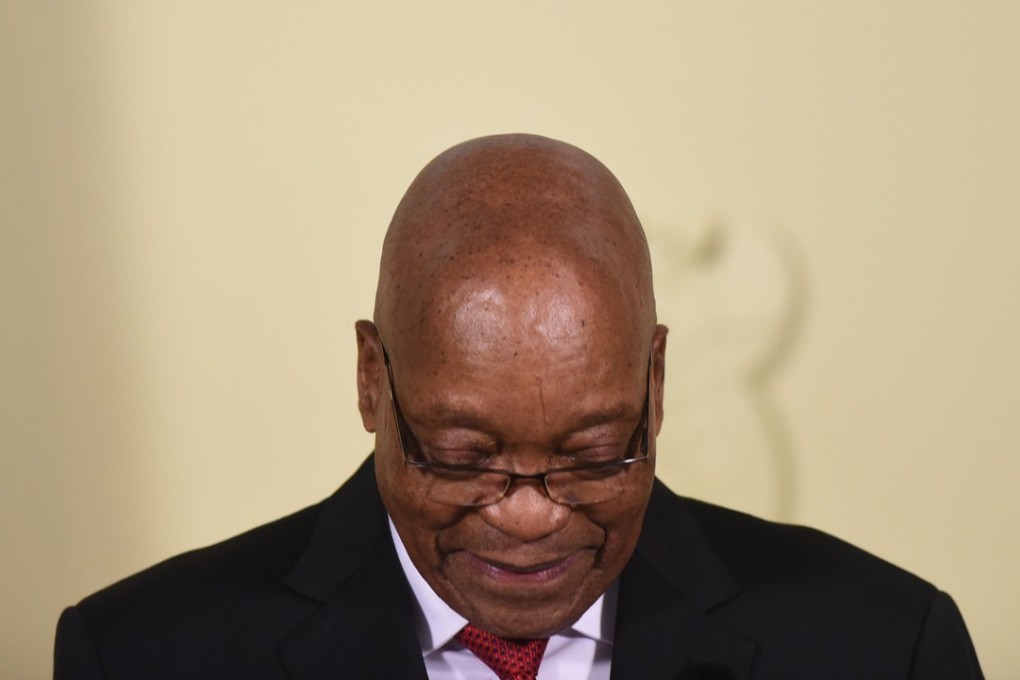 South African President Jacob Zuma addresses the media during a national television address in which he resigned, Pretoria. Photo: EPA