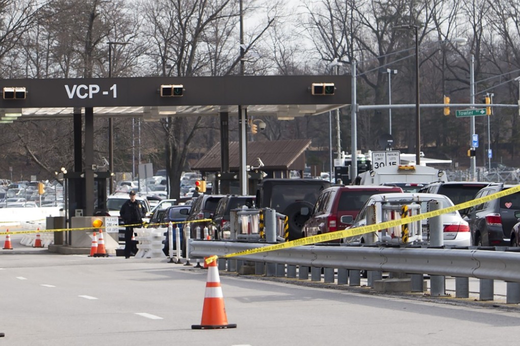 Police tape blocks a visitor's entrance to the headquarters of the National Security Agency after a shooting incident on Wednesday at the entrance in Fort Meade, Maryland. It’s believed a wrong turn may have sparked the incident. Photo: AFP