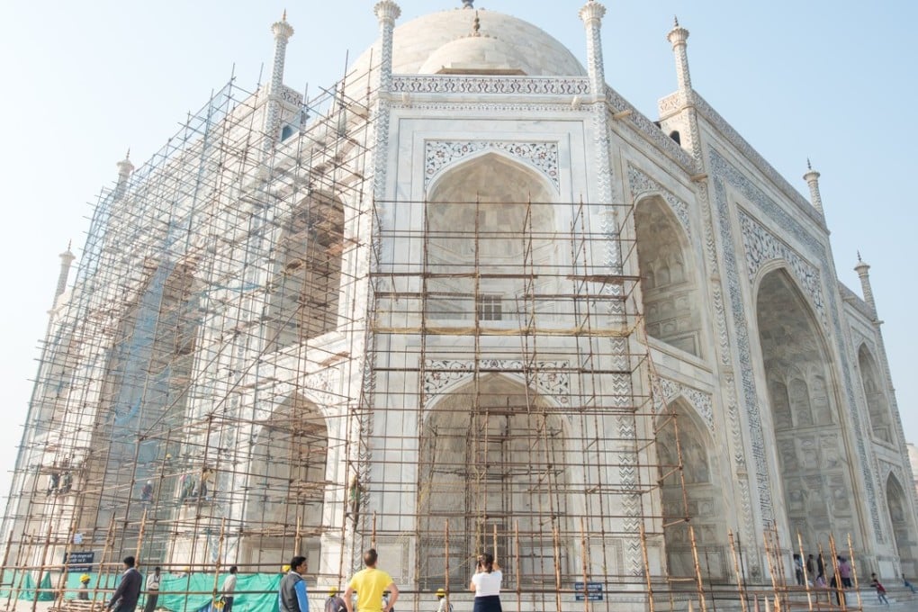 The Taj Mahal undergoes renovations.