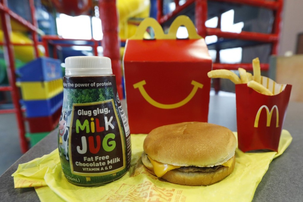 A Happy Meal featuring non-fat chocolate milk and a cheeseburger with fries. File photo: AP