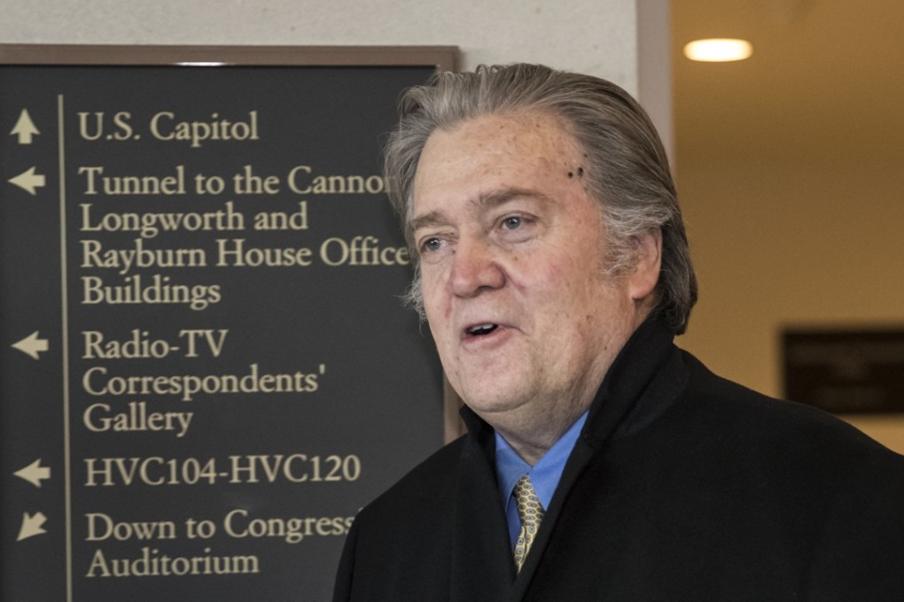 Steve Bannon, President Donald Trump's former chief strategist, arrives for questioning by the House Intelligence Committee as part of its ongoing investigation into meddling in the US elections by Russia, on Thursday. Photo: AP