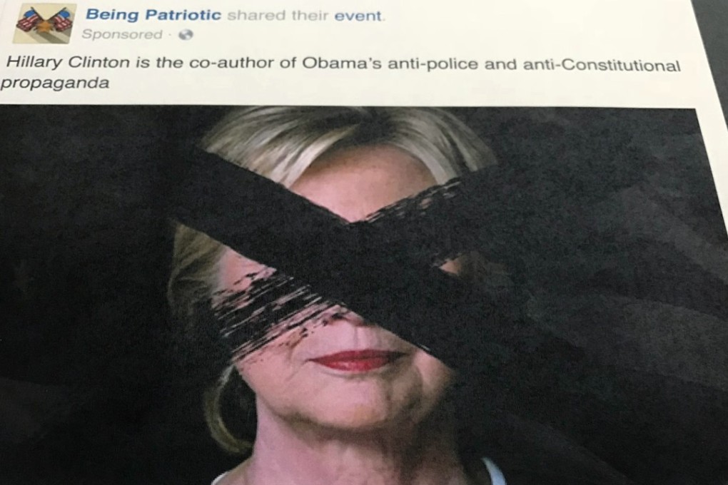 A Facebook ad linked to a Russian effort to disrupt the American political process and stir up tensions around divisive social issues during the 2016 presidential election, released by the US House Intelligence Committee. Photo: AP