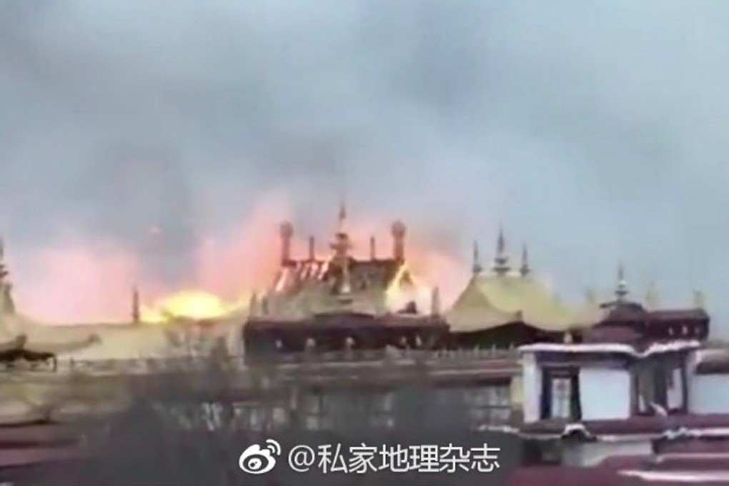 Footage of the fire at Jokhang Temple in Lhasa, Tibet, was shared on social media. Photo: Weibo