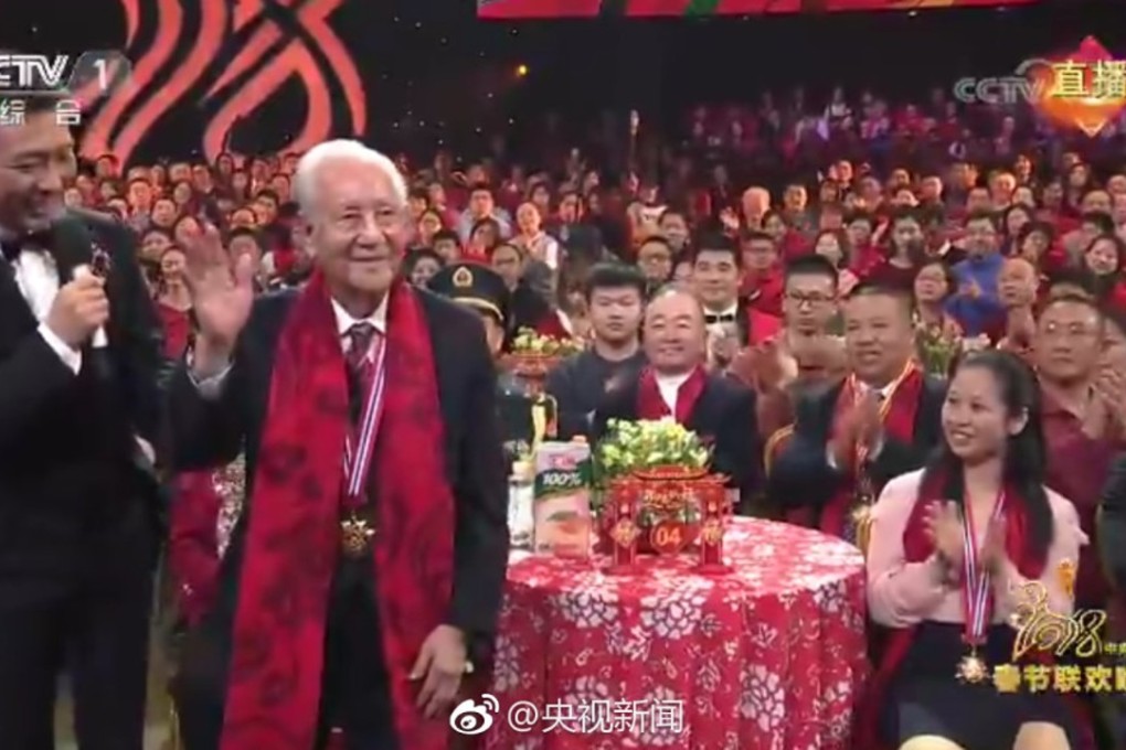 A former lawyer has been attacked by China’s state media and the public after criticising Huang Xuhua (pictured waving) after the 93-year-old “father of nuclear submarines” appeared on a Lunar New Year gala show. Photo: QQ.com