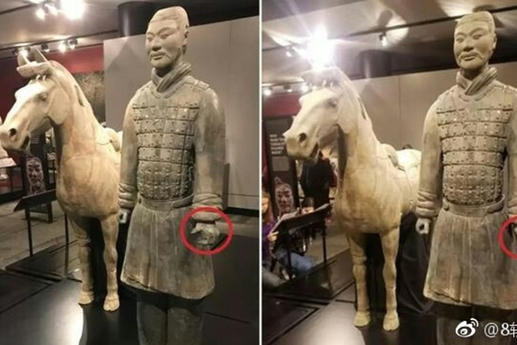 Two Chinese experts will fly to the United States to assess the damage caused to a terracotta warrior. Photo: Weibo