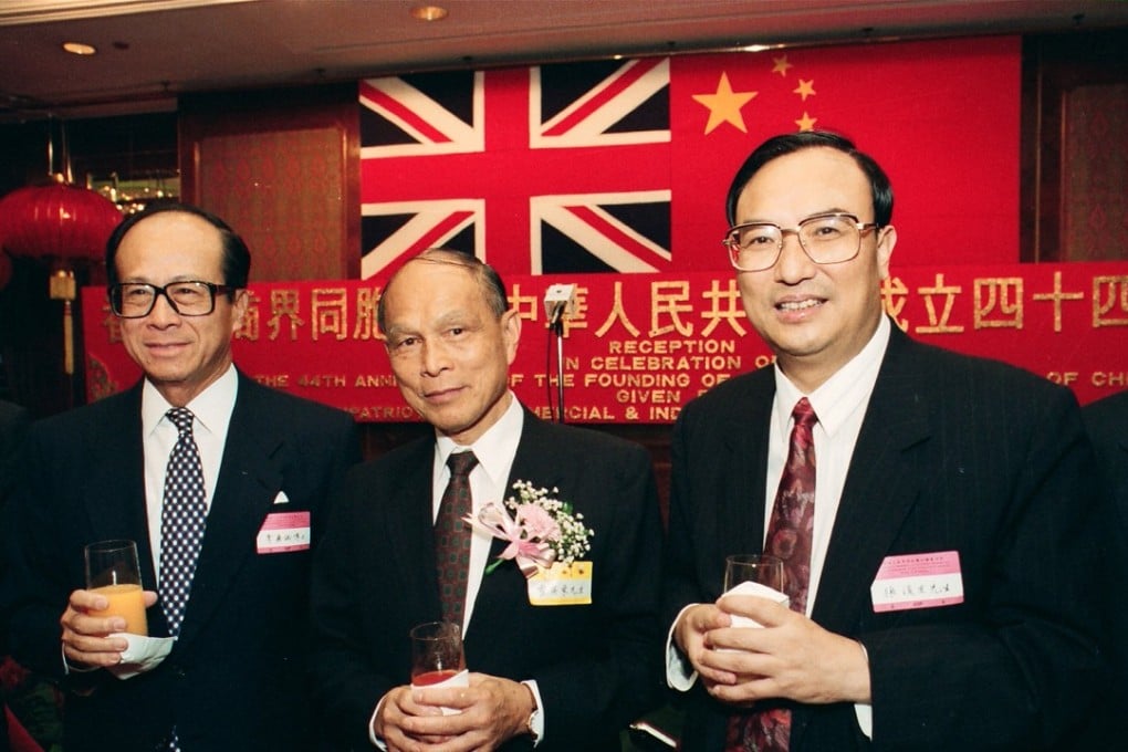 Zhang Junsheng (right) with tycoons Li Ka-shing and Henry Fok Ying-tung at a party to mark National Day in 1993. Photo: SCMP Pictures