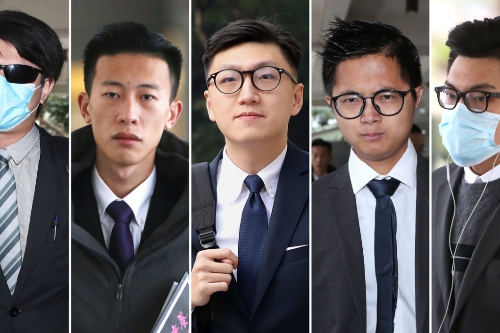 (L-R) Lam Lun-hing, Lam Ngo-hin, Edward Leung Tin-kei, Lo Kin-man and Lee Nok-man. Photos: Winson Wong, Edward Wong