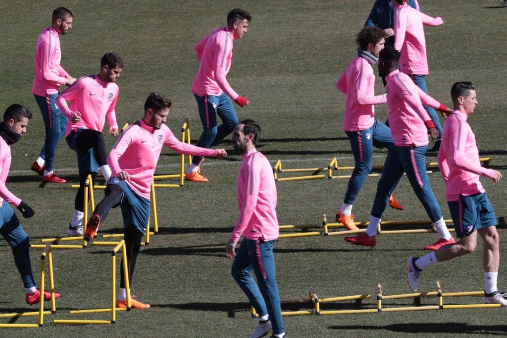 The Atletico players go through their paces at the team's facilities in Majadahonda on the outskirts of Madrid prior to facing FC Copenhaguen in a UEFA Europa League's round of 32 second leg match on Thursday. Photo: EPA
