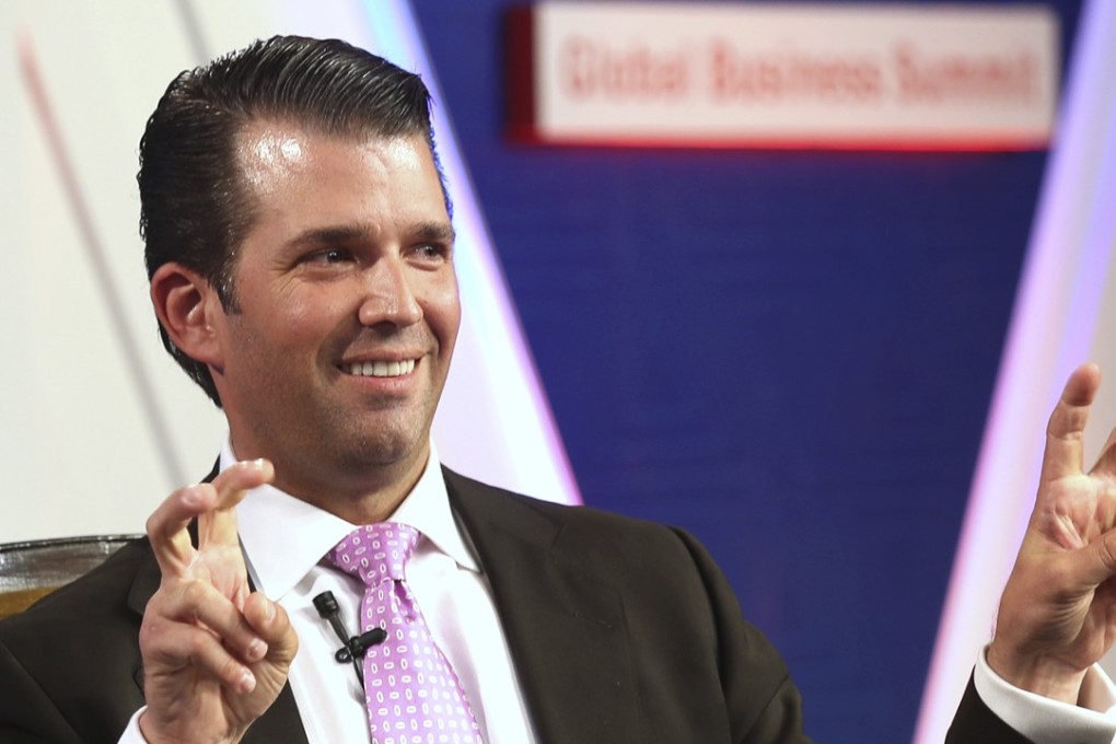 The eldest son of US President Donald Trump, Donald Trump Jnr, speaks at a global business summit in New Delhi, India, on Friday. He had originally planned to discuss ‘foreign policy’ until an outcry led to a change in plans. Photo: AP
