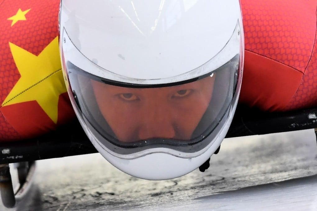 China's Geng Wenqiang takes part in a training session for the men's skeleton event at the Olympic Sliding Centre. Photo: AFP