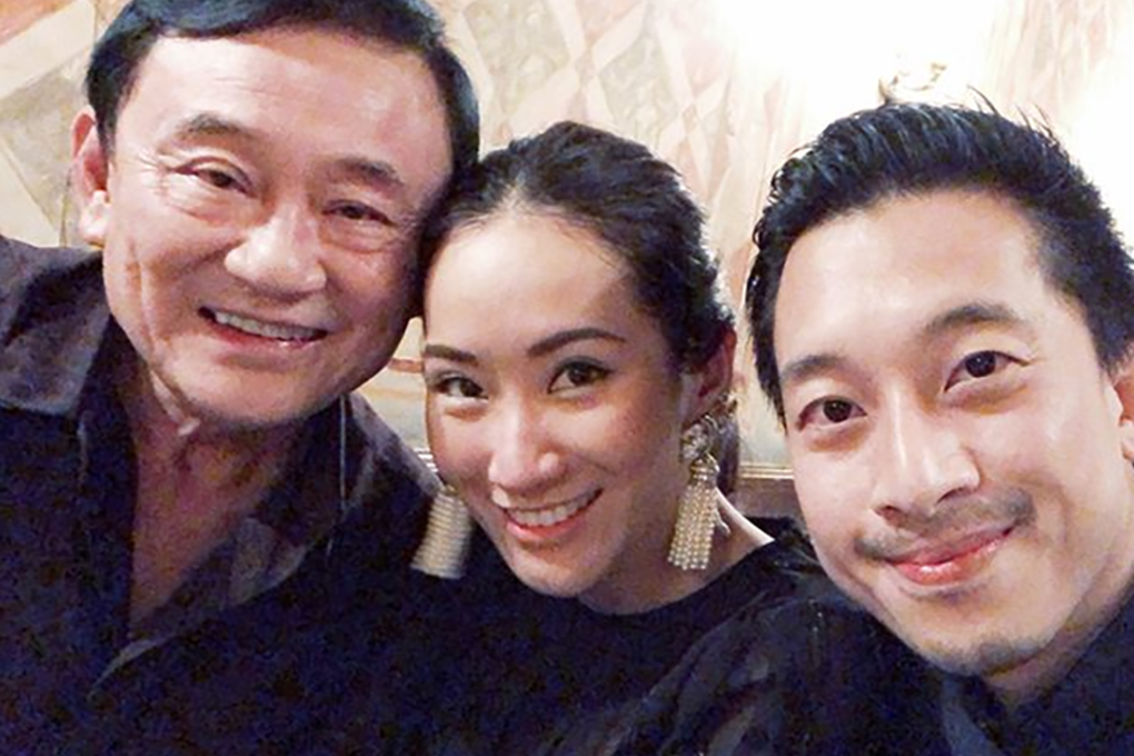 Thaksin Shinawatra with his daughter Pintongta Shinawatra and son-in-law Nattapong Kunakornwong on February 16. Photo: Instagram