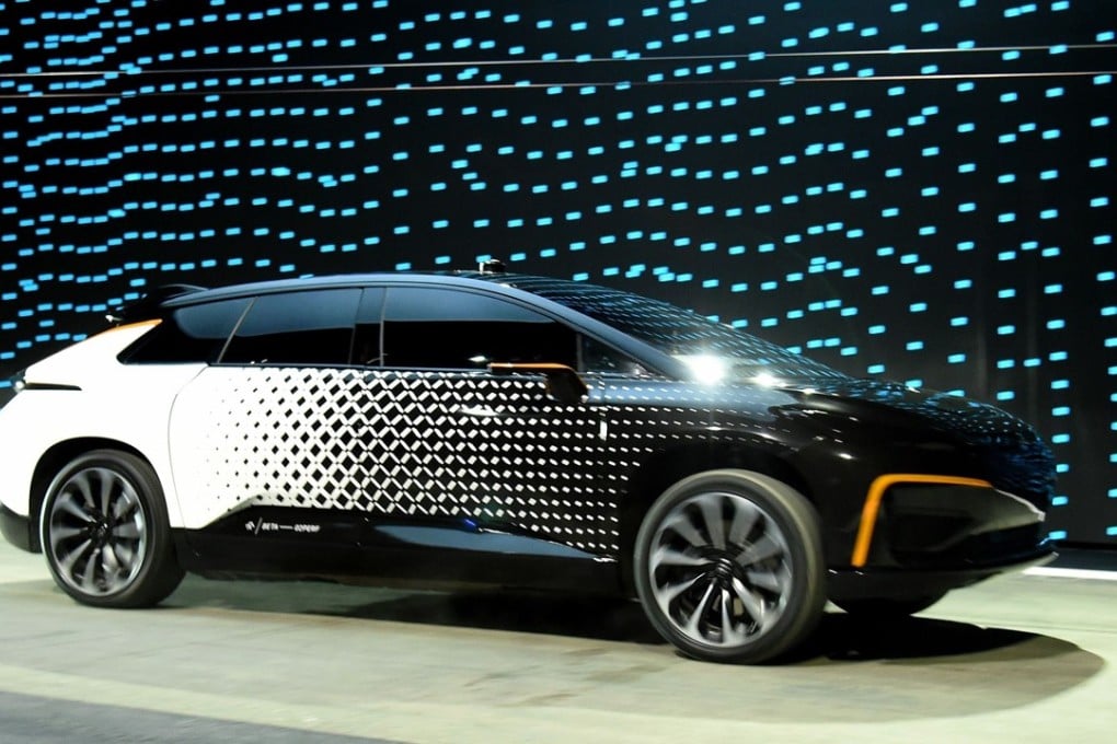 Faraday Future’s FF 91 prototype electric crossover vehicle is unveiled at CES 2017 in Las Vegas on January 3. Photo: AFP