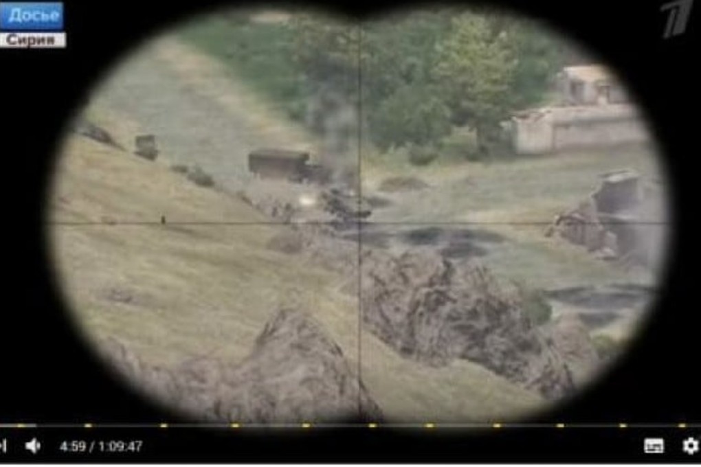 A scene from the TV footage screened in Russia to depict fighting in Syria. A similar scene can be seen in a screenshot from the Arma video game in the story below. Photo: Channel 1