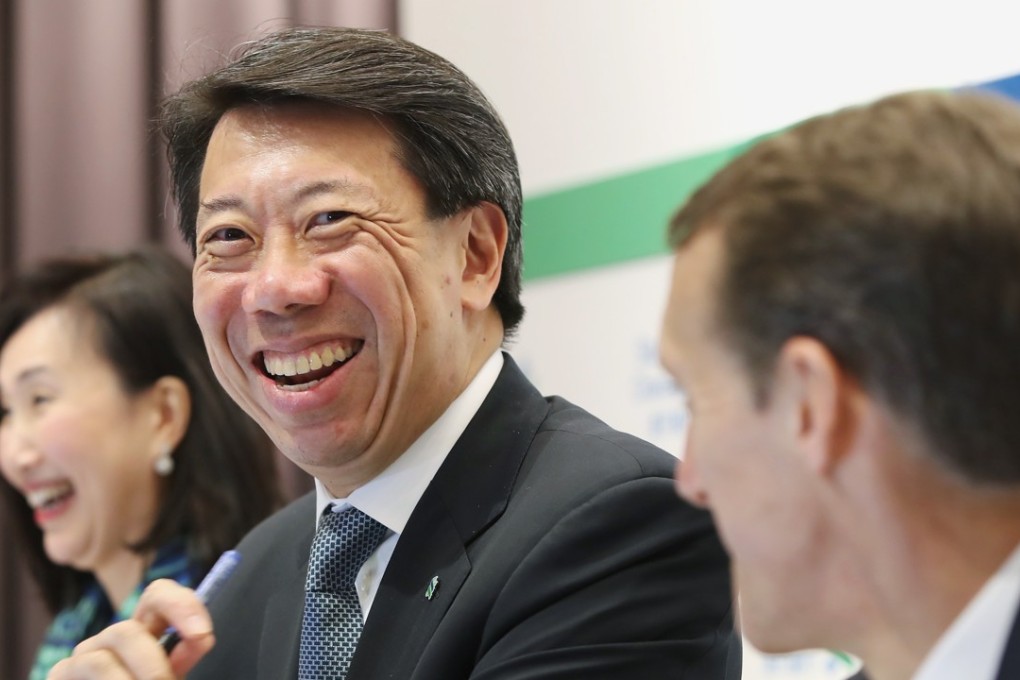 (left to right): Mary Huen, Standard Chartered’s chief executive officer for Hong Kong, Ben Hung, head of greater China north Asia, and group head of retail banking, and Gregg Powell, regional chief financial officer for Greater China and North Asia, face the press with a strong set of results on Tuesday in Hong Kong. Photo: Edward Wong