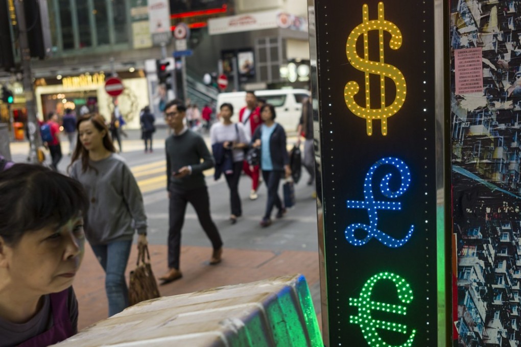 A currency exchange shop in Causeway Bay in Hong Kong. Photo: EPA
