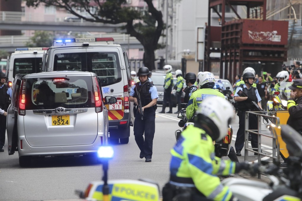 A strong police presence was seen outside court for the hearing. Photo: Winson Wong