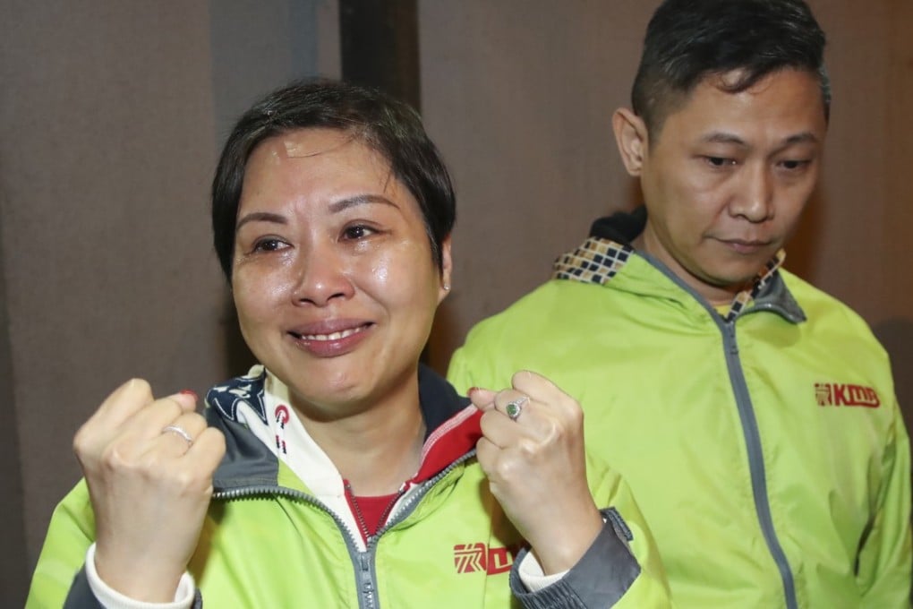 Protest leader Yip Wai-lam (left), founder of the Full-time KMB Driver Alliance, with her husband. Both were sacked on Tuesday. Photo: Edward Wong
