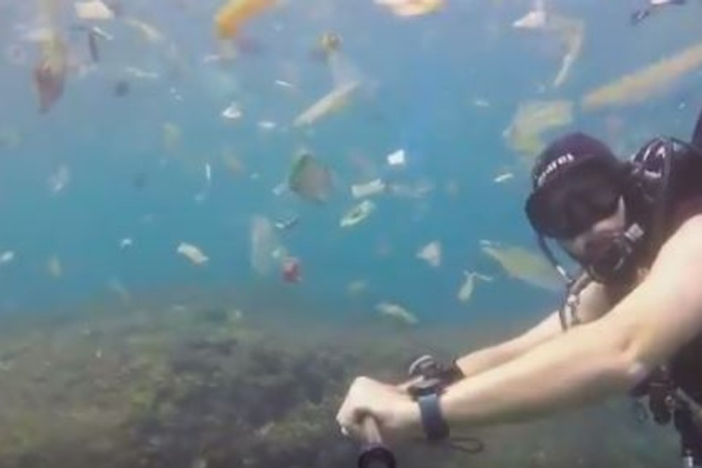 An underwater video shot by Rich Horner this week showing a sea overflowing with plastic and other garbage at Manta Point, a well-known diving site near Bali’s main island. Photo: Rich Horner