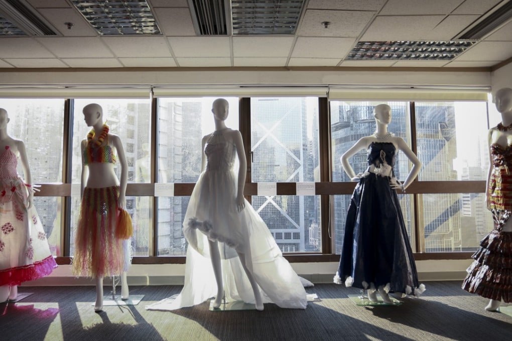 Some of the outfits designed by Hong Kong domestic helper Elpie Malicsi on show at the Philippine consulate, in Admiralty. Picture: James Wendlinger