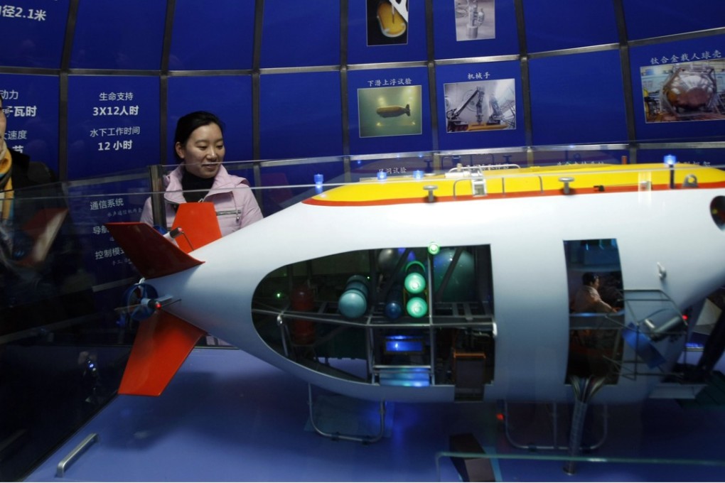 A model of a submersible vehicle at a university in Shanghai. China is spending 10 times what the US spends on deep diving technology. Photo: Xinhua