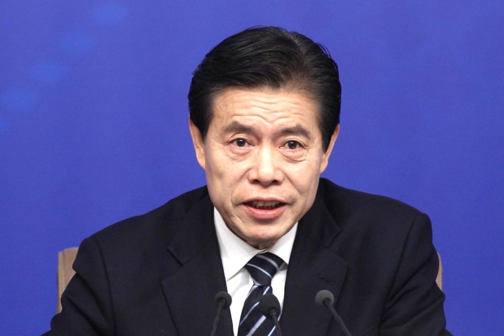 Commerce Minister Zhong Shan at Sunday’s press conference on the sidelines of the annual meeting of the National People's Congress in Beijing. Photo: Simon Song