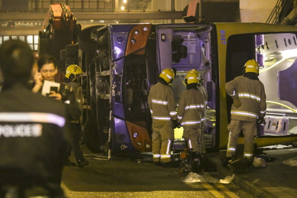 The bus Man Chun-pun was driving after it crashed near Lam Tin Station. Photo: Edmond So