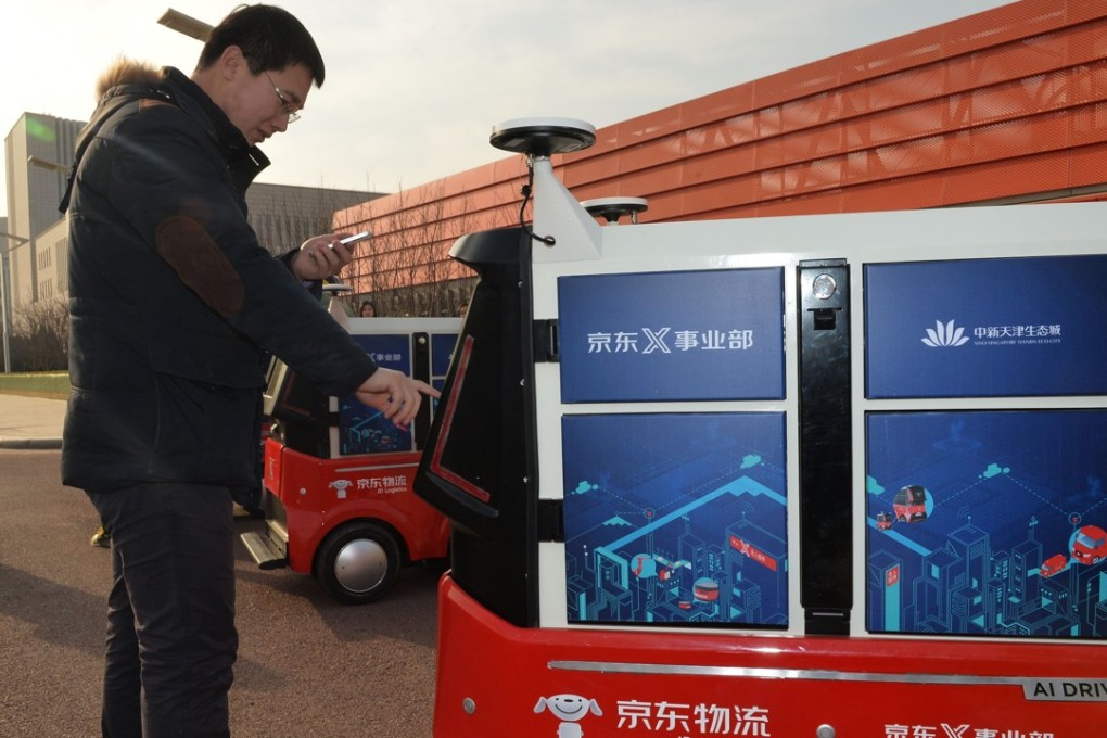 A driverless delivery vehicle being tested by Chinese e-commerce company JD.com in China. The company is looking to expand its technology to Hong Kong’s retail market, beginning with unstaffed stores. Photo: AFP