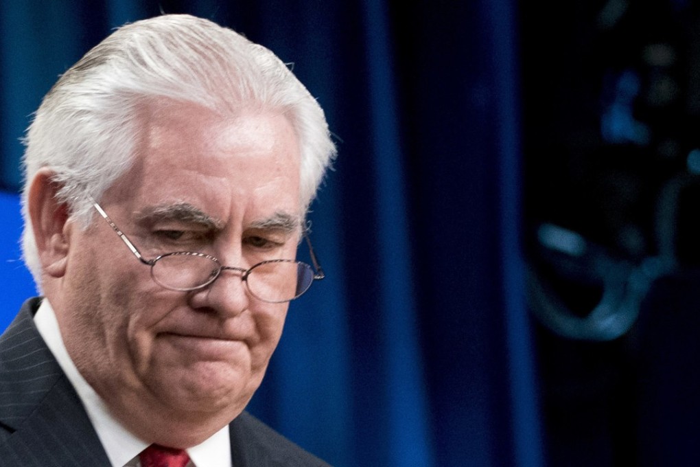Secretary of State Rex Tillerson speaking at the State Department in Washington, on Tuesday. US President Donald Trump fired the former ExxonMobil chief earlier and said he would nominate CIA Director Mike Pompeo to replace him. Photo: AP