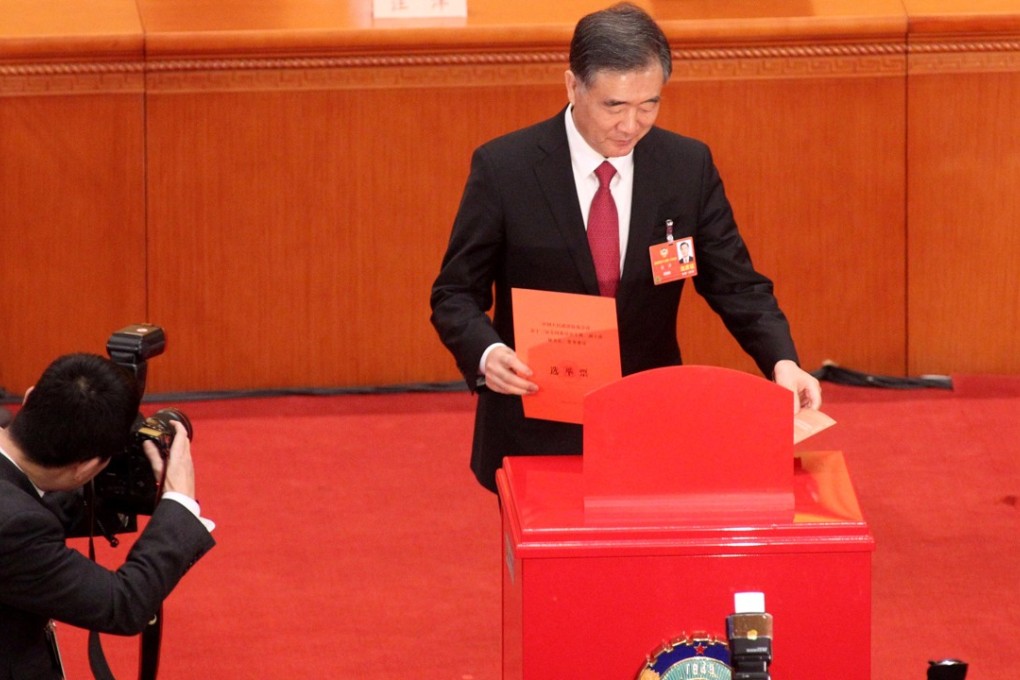 Wang Yang casts his vote on the leadership of the CPPCC on Wednesday. Photo: Simon Song