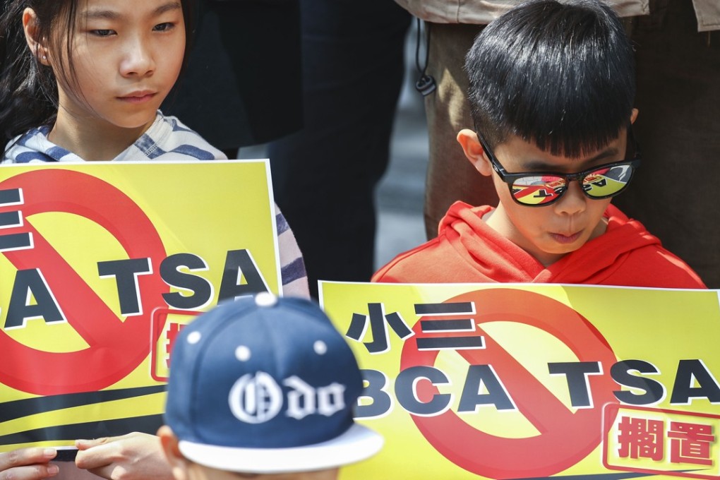 A protest against the Territory-wide System Assessment (TSA) outside the Central Government Offices. Photo: Nora Tam