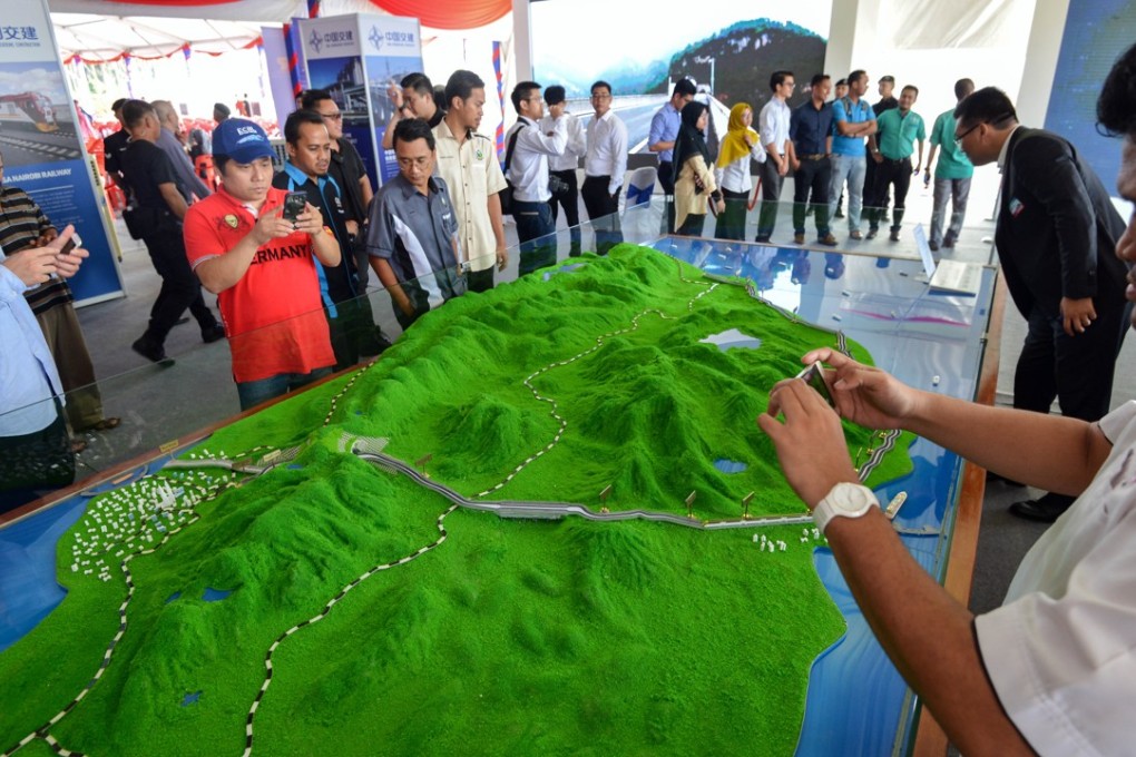 People view a model of the East Coast Rail Link, a huge railway to be built by China as part of its ‘Belt and Road Initiative’, during the launch in Kuantan, Malaysia, on August 2017. Photo: Chong Voon Chung/ Xinhua