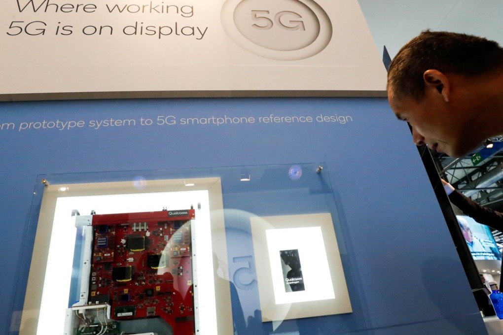 A display in the booth of Qualcomm at the Mobile World Congress in Barcelona last month. Qualcomm’s most lucrative market is China, where the company receives patent licensing fees from various smartphone suppliers. Photo: Reuters