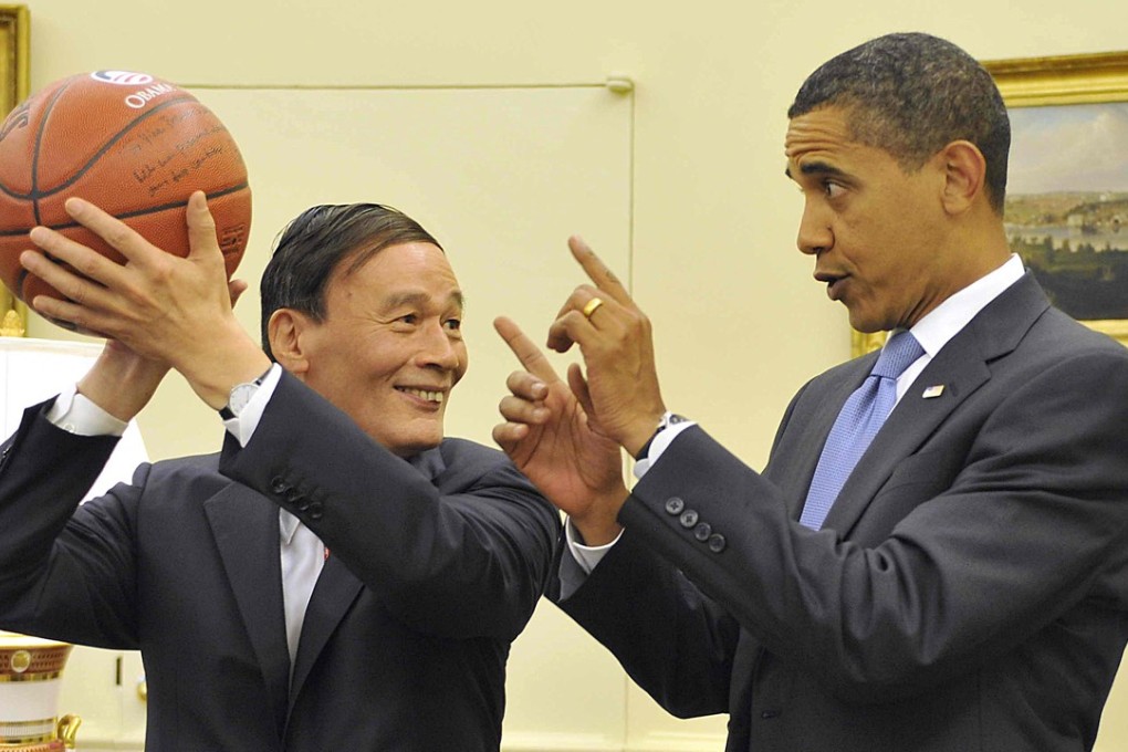 Wang Qishan is given a basketball by then US president Barack Obama in Washington in 2009. As vice-premier at the time, Wang managed economic issues and led trade talks with the EU and US. Photo: Xinhua