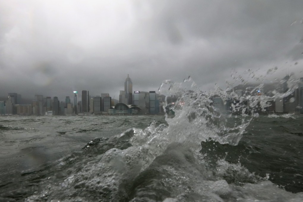 Strong waves by Victoria Harbour in Tsim Sha Tsui as Typhoon Pakhar hits Hong Kong on August 27, 2017, just a few days after Typhoon Hato hit. Photo: SCMP / Felix Wong
