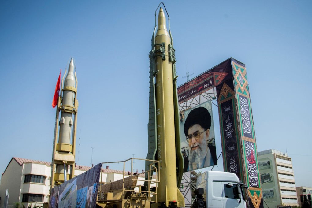 A display featuring missiles and a portrait of Iran's Supreme Leader Ayatollah Ali Khamenei is seen at Baharestan Square in Tehran, on September 27, 2017. Britain, France and Germany are discussing fresh sanctions against Iran to persuade the US not to abandon the nuclear deal with Tehran. Photo: TIMA via Reuters