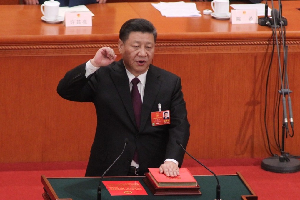 Xi Jinping becomes the first Chinese leader to swear his allegiance to the nation’s constitution in Beijing on Saturday. Photo: Simon Song