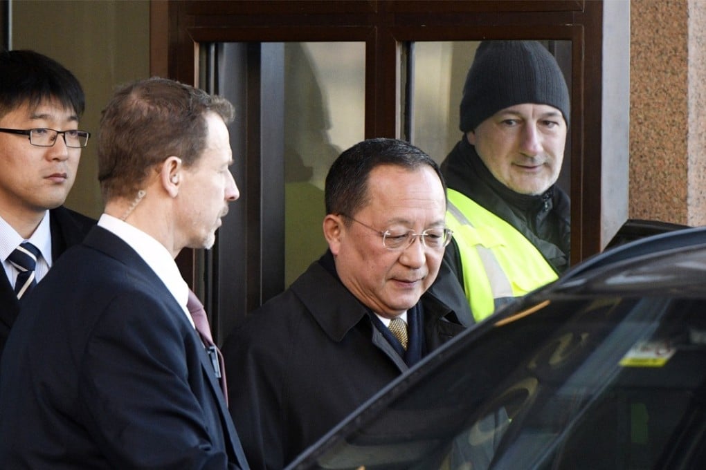 North Korean Foreign Minister Ri Yong-ho (second from right) leaves the Swedish government building Rosenbad in central Stockholm, Sweden, on Friday. North Korea and Sweden wrapped up talks on Saturday. Photo: TT via AP