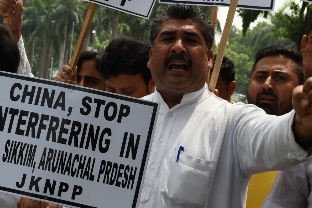 Indian activists of the Jammu and Kashmir National Panthers Party protest outside the Chinese embassy in New Delhi during border tensions between the neighbouring countries. Photo: AFP