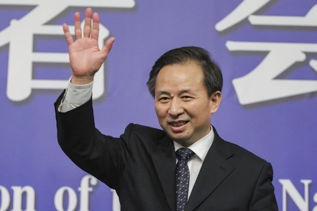 Li Ganjie, China’s minister of environmental protection, speaks to the media at the National People’s Congress session in Beijing yesterday. Photo: Simon Song