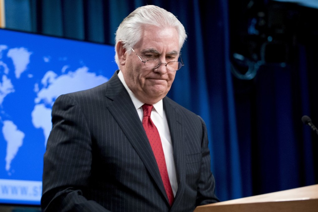 Departing US Secretary of State Rex Tillerson steps away from the podium after speaking at the State Department in Washington on March 13. Tillerson’s time at the State Department was marked by contentious ties with his boss, President Donald Trump, and the depletion of the agency’s upper-level positions. Photo: AP