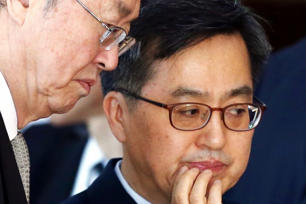 China’s outgoing central bank chief, Zhou Xiaochuan (left) pictured with the South Korean Finance Minister Kim Dong-yeon at the G20 Meeting of Finance Ministers in Buenos Aires. Photo: Reuters