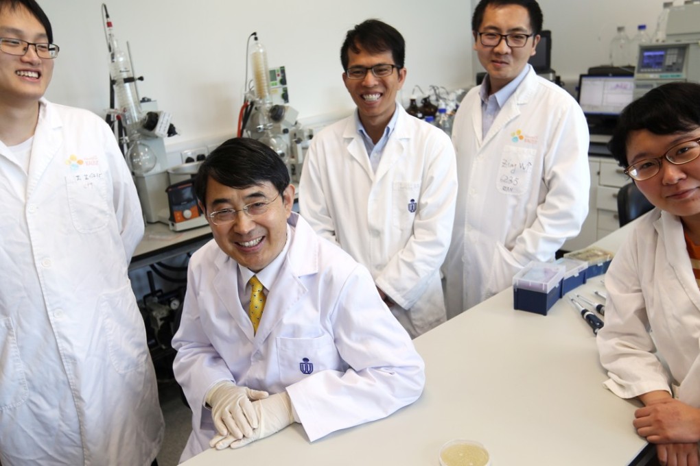 Hong Kong University of Science and Technology researchers behind the enzyme study (from left) Zhong Zheng; chair professor from the division of life science Professor Qian Peiyuan; Dr Li Yongxin; Dr Zhang Weipeng; and Hou Peng. Photo: Xiaomei Chen